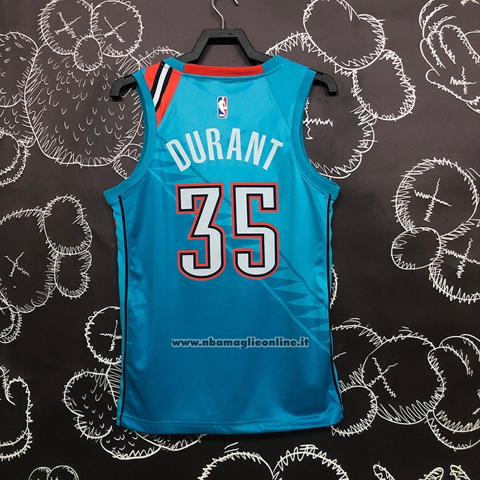 Maglia Oklahoma City Thunder Kevin Durant #35 Citta 2018-19 Blu